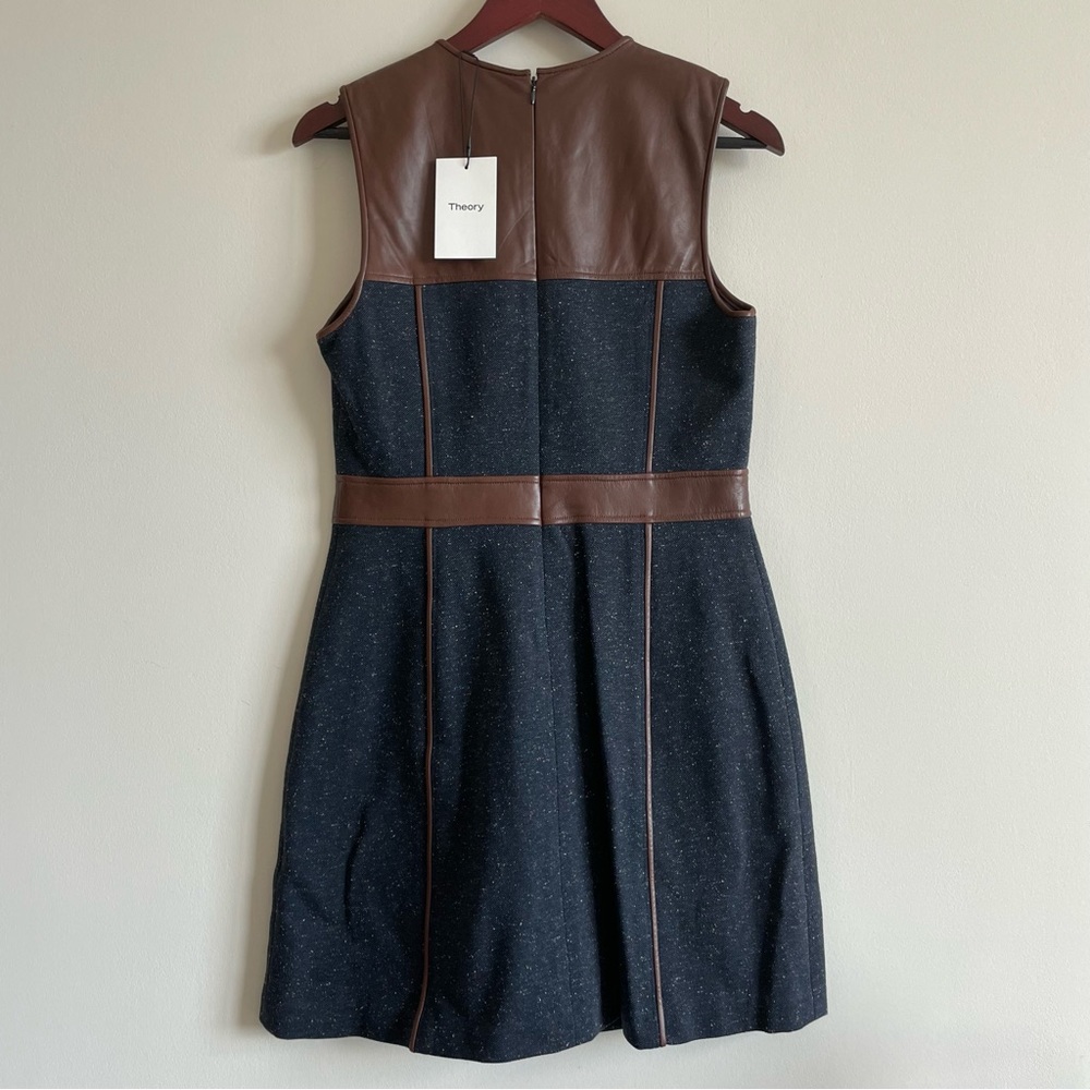 THEORY Calvino W. Heighten Mixed-Media Dress in Tweed and Leather - Picture 7 of 11